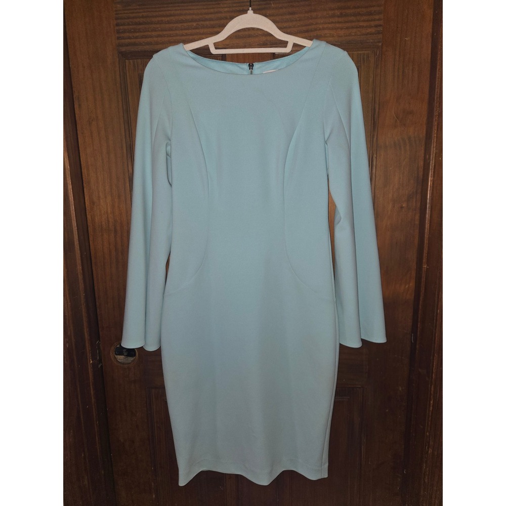 Calvin Klein Womens Aqua Blue Split Cuff Sheath Dress Size 4 Boat Neck RN54163